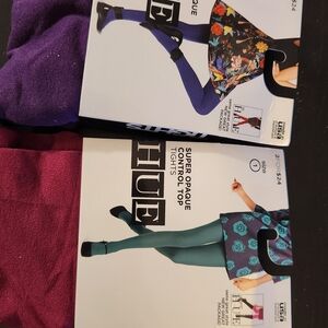 HUE Super Opaque Control Top Tights in Purple and Teal